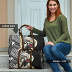 Personalized Collingwood Magpies Travel Bag Polynesian Tribal Magpie Mascot With Hibiscus Floral Art