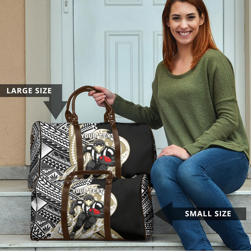 Personalized Collingwood Magpies Travel Bag Polynesian Tribal Magpie Mascot With Hibiscus Floral Art
