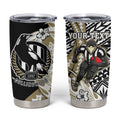 Personalized Collingwood Magpies Tumbler Cup Polynesian Tribal Magpie Mascot With Hibiscus Floral Art