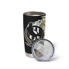 Personalized Collingwood Magpies Tumbler Cup Polynesian Tribal Magpie Mascot With Hibiscus Floral Art