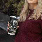 Personalized Collingwood Magpies Tumbler Cup Polynesian Tribal Magpie Mascot With Hibiscus Floral Art