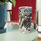 Personalized Collingwood Magpies Tumbler Cup Polynesian Tribal Magpie Mascot With Hibiscus Floral Art