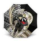 Personalized Collingwood Magpies Umbrella Polynesian Tribal Magpie Mascot With Hibiscus Floral Art