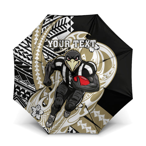 Personalized Collingwood Magpies Umbrella Polynesian Tribal Magpie Mascot With Hibiscus Floral Art