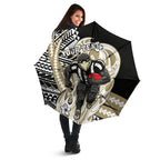 Personalized Collingwood Magpies Umbrella Polynesian Tribal Magpie Mascot With Hibiscus Floral Art