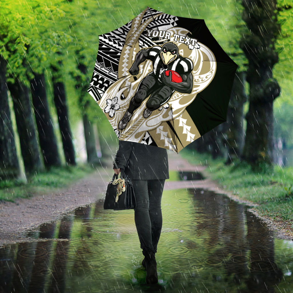 Personalized Collingwood Magpies Umbrella Polynesian Tribal Magpie Mascot With Hibiscus Floral Art