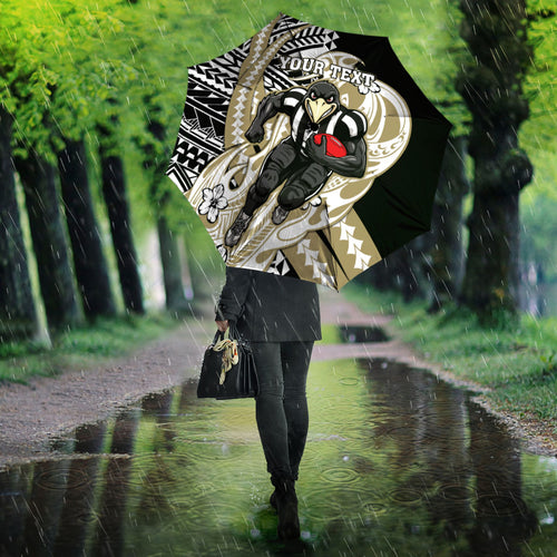 Personalized Collingwood Magpies Umbrella Polynesian Tribal Magpie Mascot With Hibiscus Floral Art
