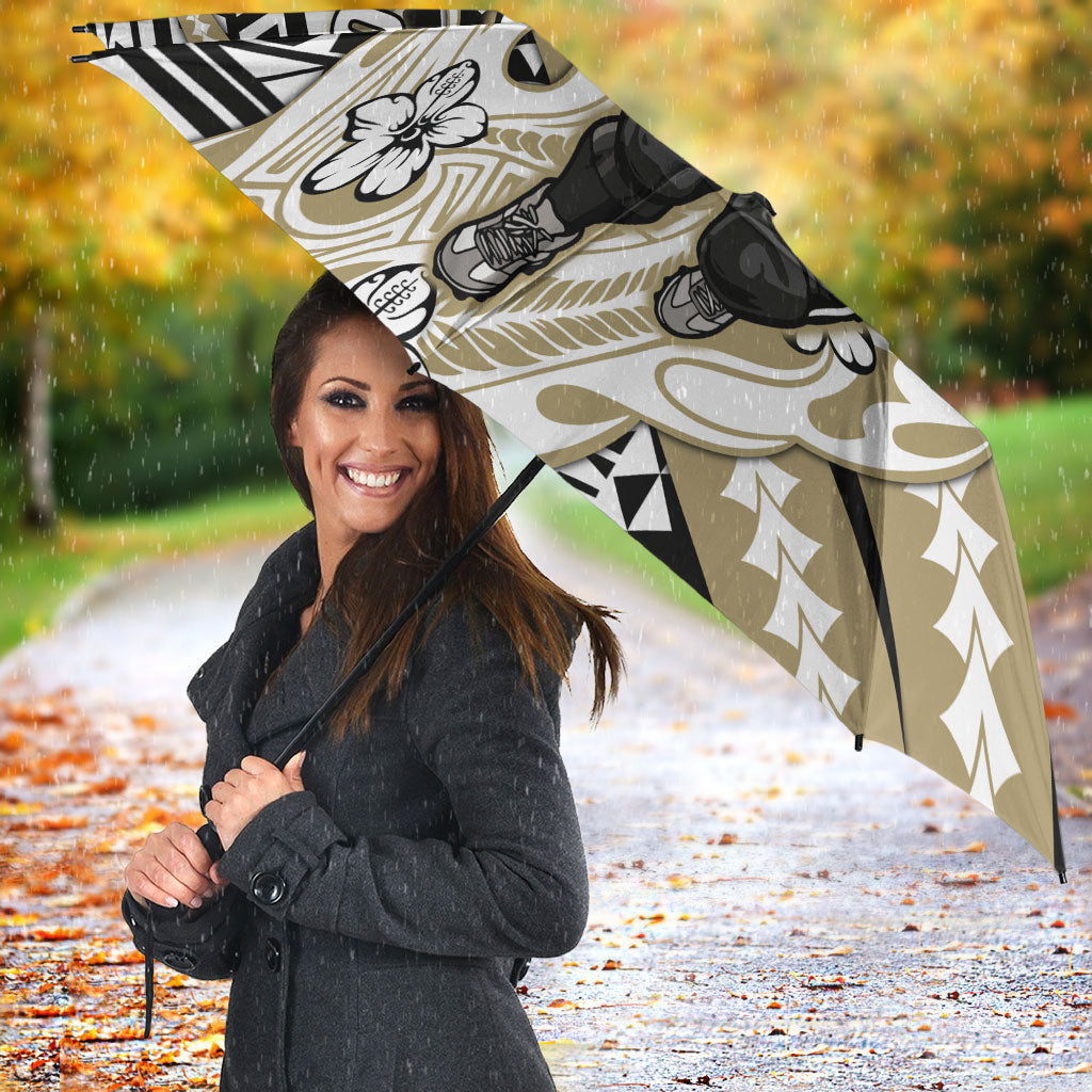 Personalized Collingwood Magpies Umbrella Polynesian Tribal Magpie Mascot With Hibiscus Floral Art