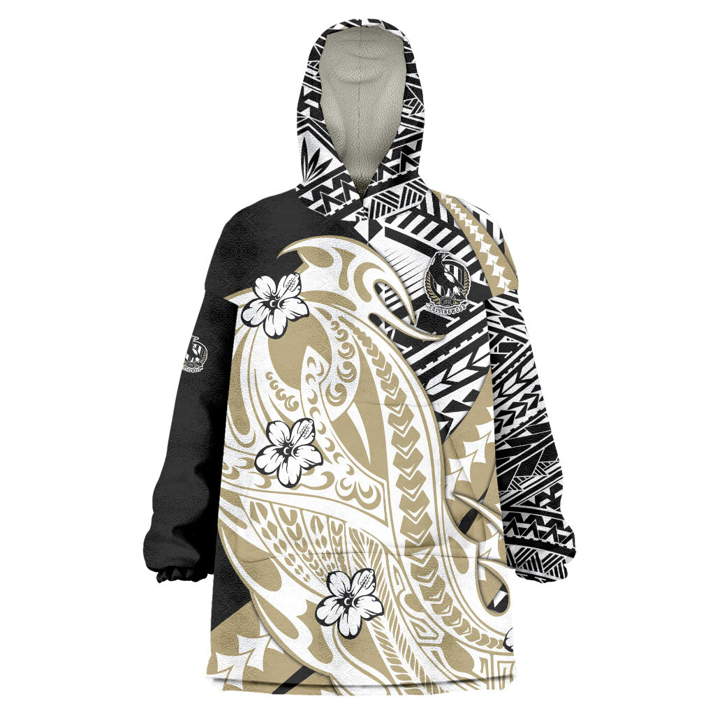 Personalized Collingwood Magpies Wearable Blanket Hoodie Polynesian Tribal Magpie Mascot With Hibiscus Floral Art