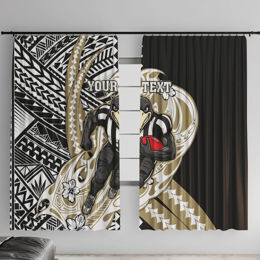 Personalized Collingwood Magpies Window Curtain Polynesian Tribal Magpie Mascot With Hibiscus Floral Art