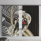 Personalized Collingwood Magpies Window Curtain Polynesian Tribal Magpie Mascot With Hibiscus Floral Art