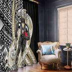 Personalized Collingwood Magpies Window Curtain Polynesian Tribal Magpie Mascot With Hibiscus Floral Art