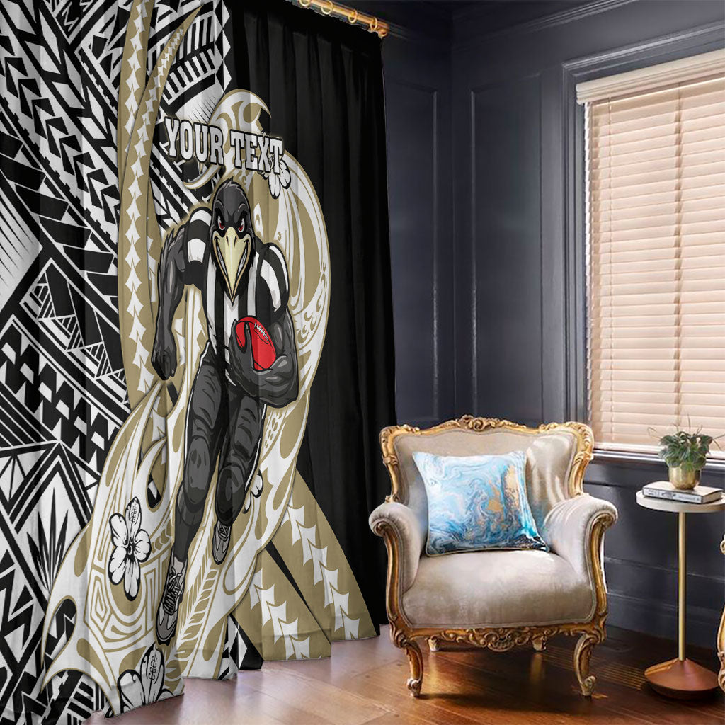 Personalized Collingwood Magpies Window Curtain Polynesian Tribal Magpie Mascot With Hibiscus Floral Art