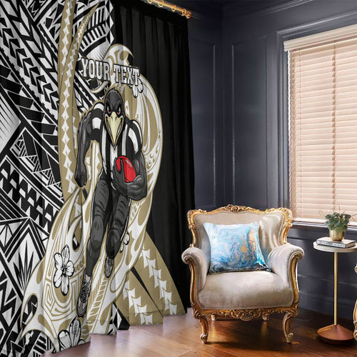 Personalized Collingwood Magpies Window Curtain Polynesian Tribal Magpie Mascot With Hibiscus Floral Art