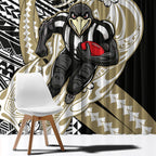 Personalized Collingwood Magpies Window Curtain Polynesian Tribal Magpie Mascot With Hibiscus Floral Art