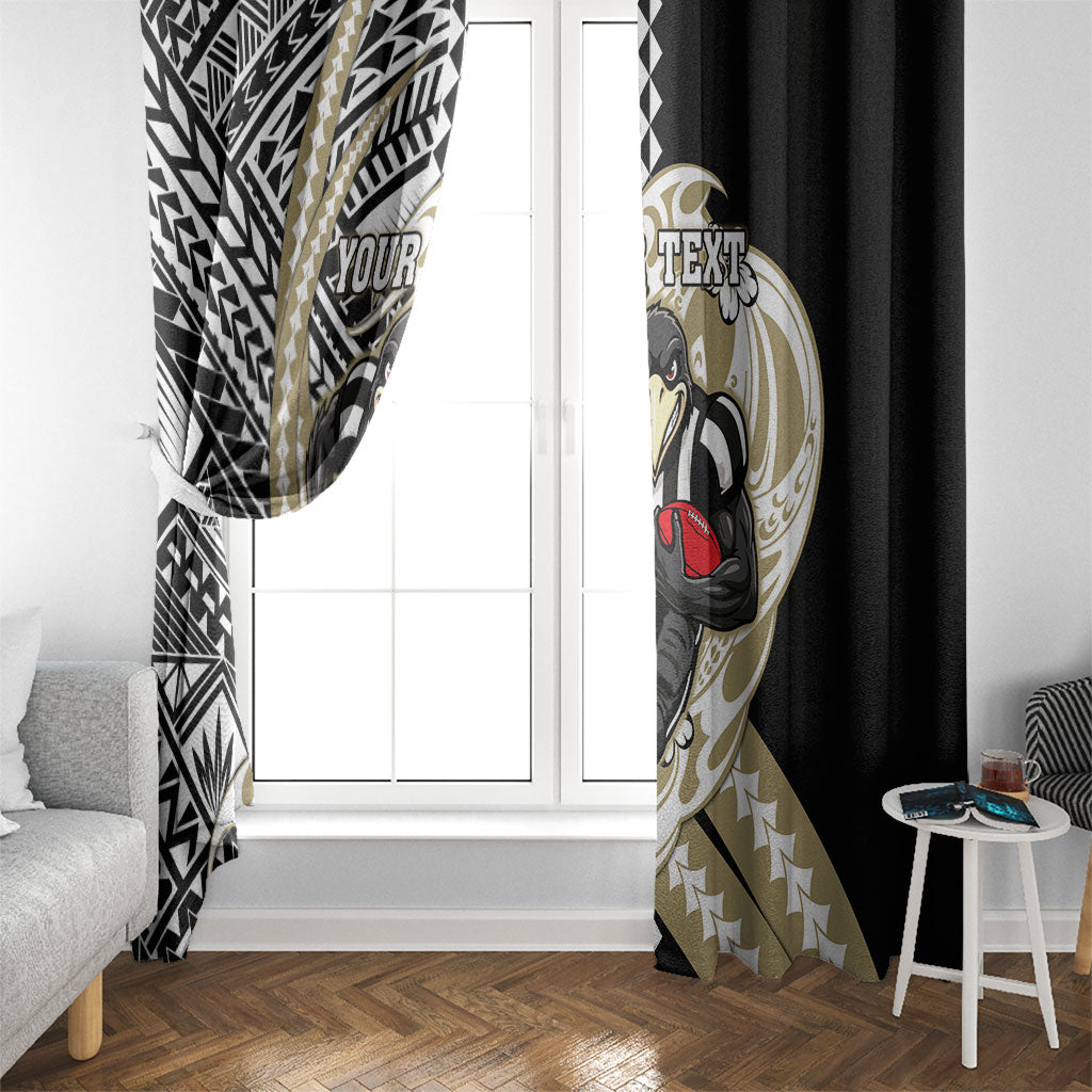 Personalized Collingwood Magpies Window Curtain Polynesian Tribal Magpie Mascot With Hibiscus Floral Art