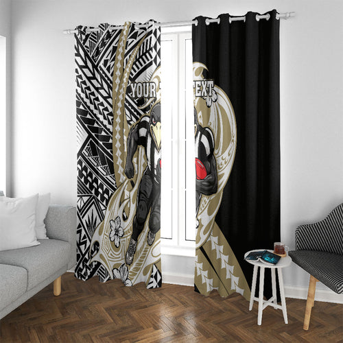 Personalized Collingwood Magpies Window Curtain Polynesian Tribal Magpie Mascot With Hibiscus Floral Art