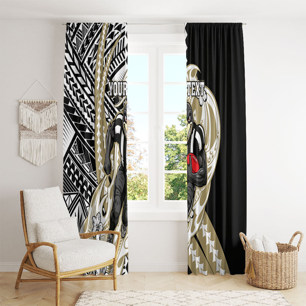 Personalized Collingwood Magpies Window Curtain Polynesian Tribal Magpie Mascot With Hibiscus Floral Art