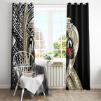 Personalized Collingwood Magpies Window Curtain Polynesian Tribal Magpie Mascot With Hibiscus Floral Art
