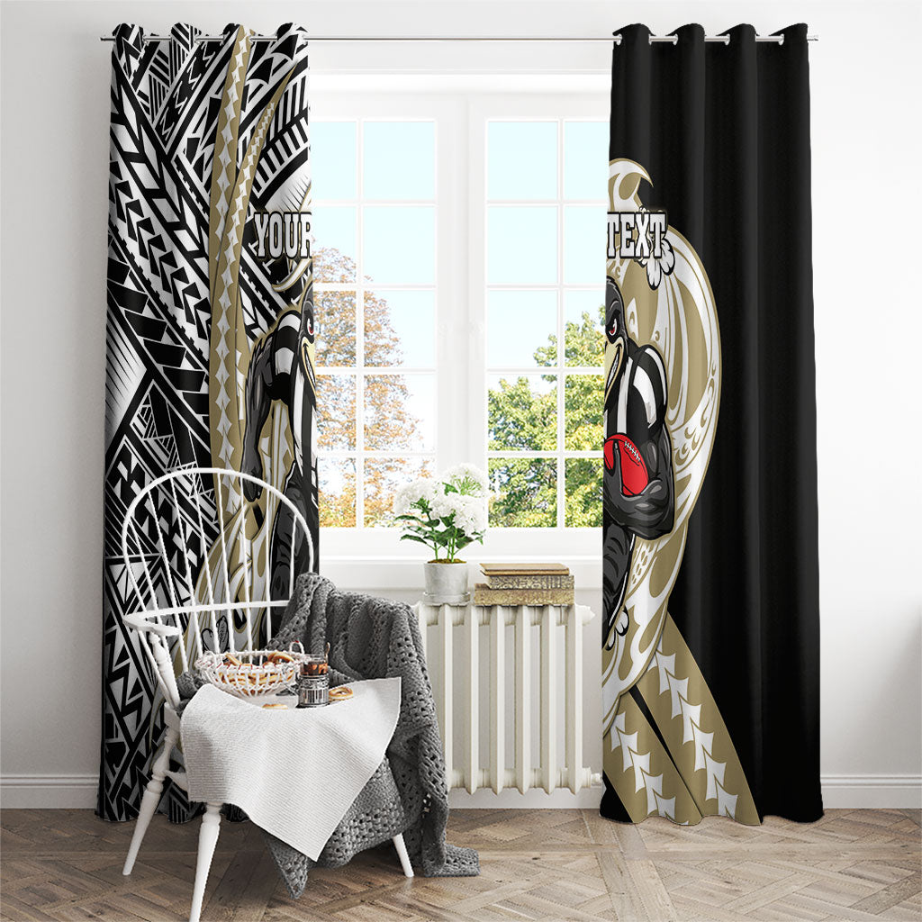 Personalized Collingwood Magpies Window Curtain Polynesian Tribal Magpie Mascot With Hibiscus Floral Art