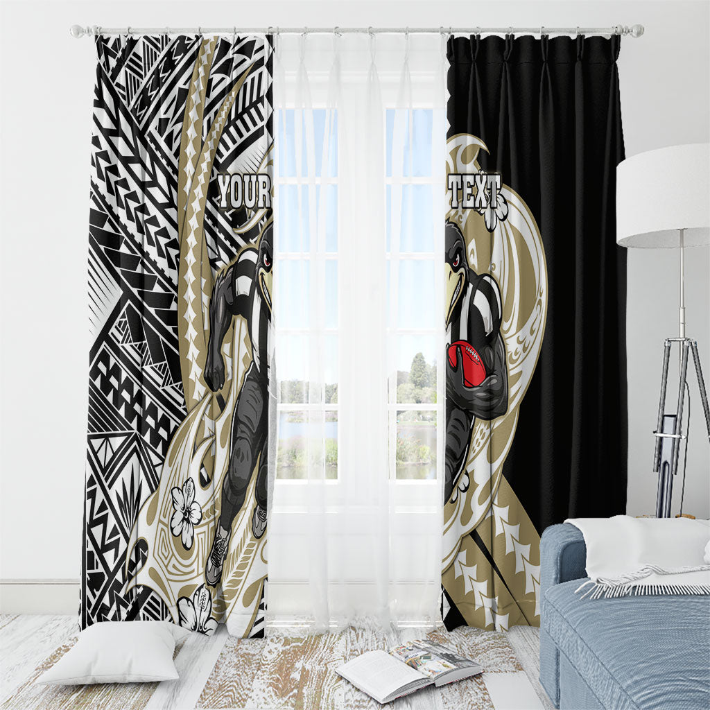 Personalized Collingwood Magpies Window Curtain Polynesian Tribal Magpie Mascot With Hibiscus Floral Art