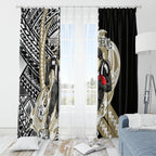 Personalized Collingwood Magpies Window Curtain Polynesian Tribal Magpie Mascot With Hibiscus Floral Art