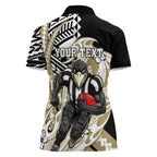 Personalized Collingwood Magpies Women Polo Shirt Polynesian Tribal Magpie Mascot With Hibiscus Floral Art