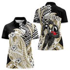 Personalized Collingwood Magpies Women Polo Shirt Polynesian Tribal Magpie Mascot With Hibiscus Floral Art