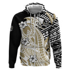 Personalized Collingwood Magpies Zip Hoodie Polynesian Tribal Magpie Mascot With Hibiscus Floral Art