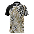 Personalized Collingwood Magpies Zipper Polo Shirt Polynesian Tribal Magpie Mascot With Hibiscus Floral Art