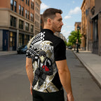 Personalized Collingwood Magpies Zipper Polo Shirt Polynesian Tribal Magpie Mascot With Hibiscus Floral Art