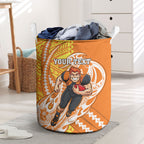 Personalized Greater Western Sydney Giants Laundry Basket Polynesian Tribal Giant Mascot With Hibiscus Floral Art
