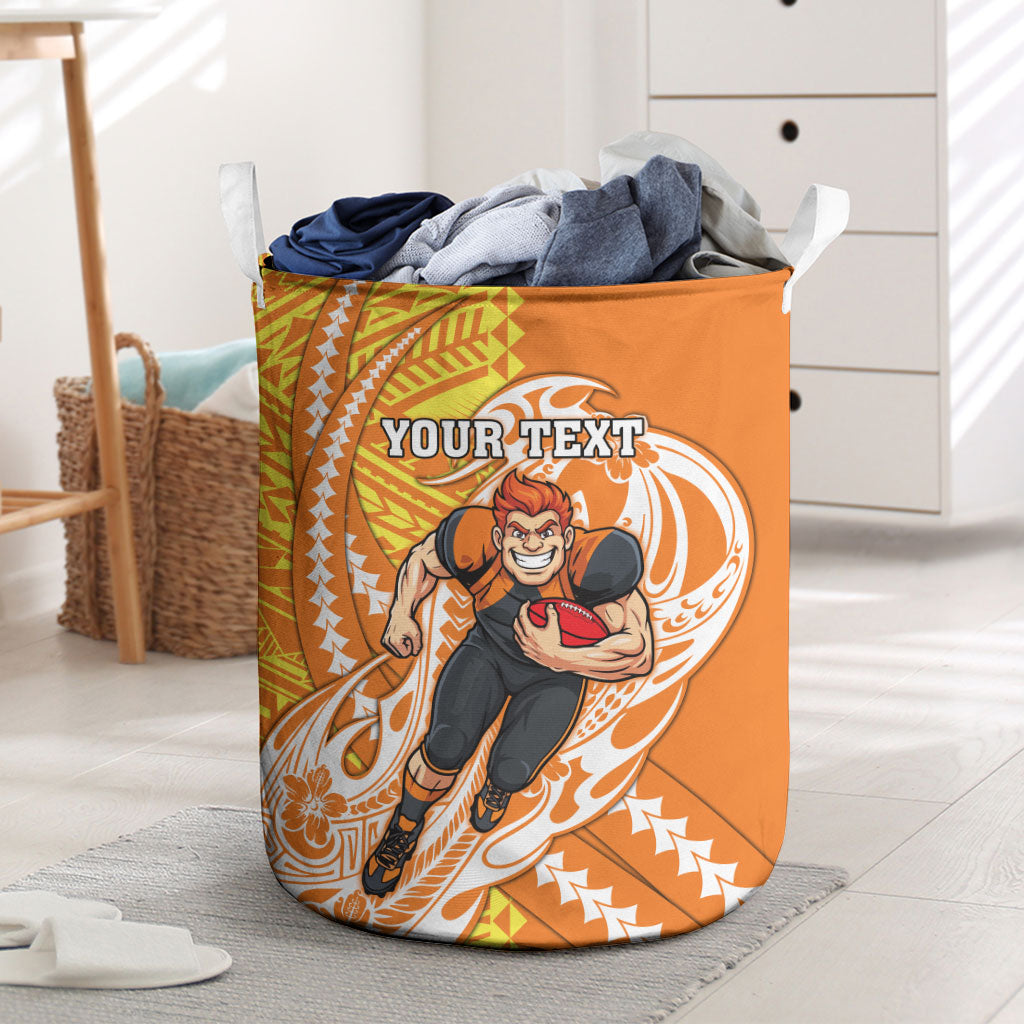 Personalized Greater Western Sydney Giants Laundry Basket Polynesian Tribal Giant Mascot With Hibiscus Floral Art