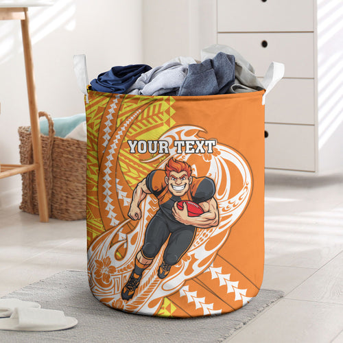 Personalized Greater Western Sydney Giants Laundry Basket Polynesian Tribal Giant Mascot With Hibiscus Floral Art