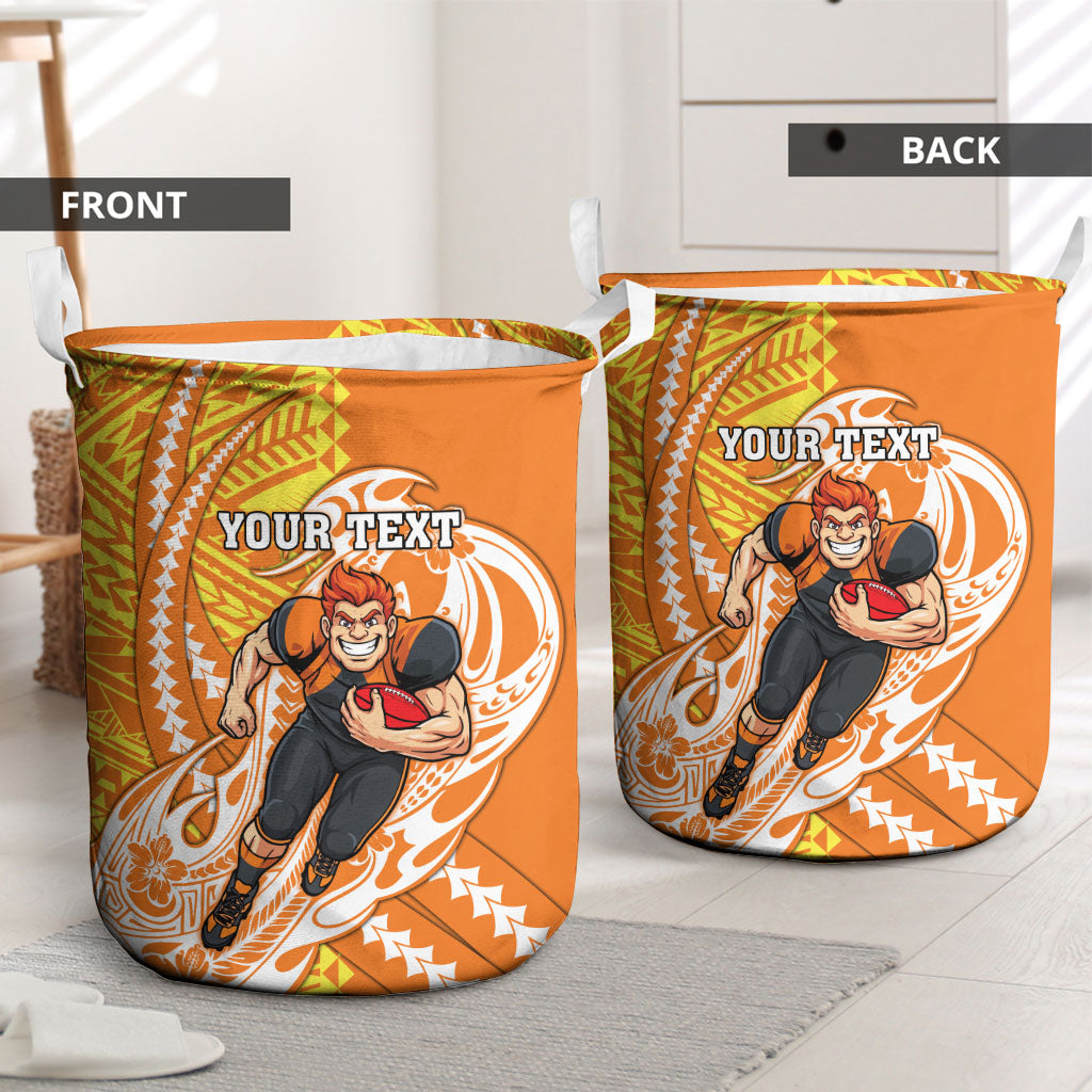 Personalized Greater Western Sydney Giants Laundry Basket Polynesian Tribal Giant Mascot With Hibiscus Floral Art