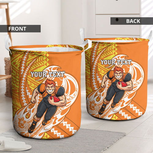 Personalized Greater Western Sydney Giants Laundry Basket Polynesian Tribal Giant Mascot With Hibiscus Floral Art