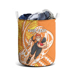 Personalized Greater Western Sydney Giants Laundry Basket Polynesian Tribal Giant Mascot With Hibiscus Floral Art