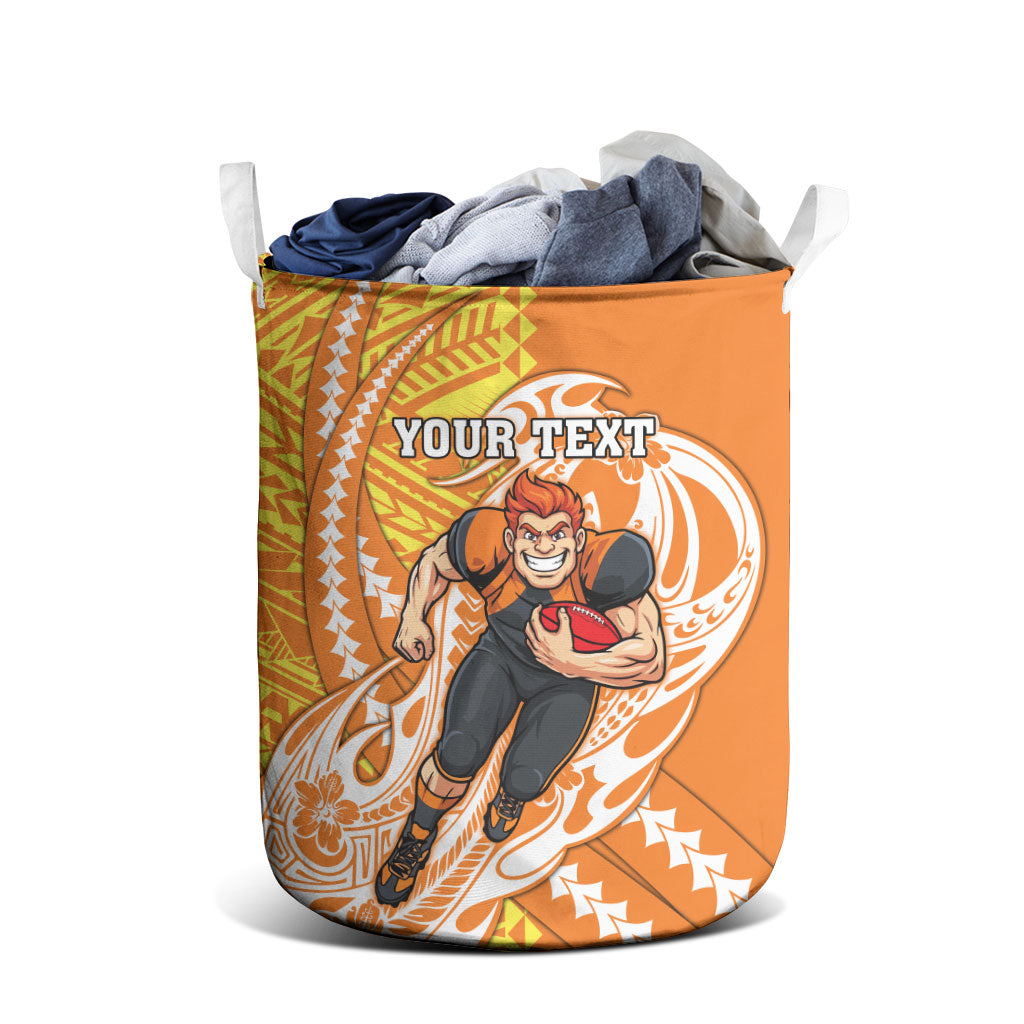 Personalized Greater Western Sydney Giants Laundry Basket Polynesian Tribal Giant Mascot With Hibiscus Floral Art