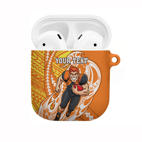 Personalized Greater Western Sydney Giants AirPods Case Polynesian Tribal Giant Mascot With Hibiscus Floral Art