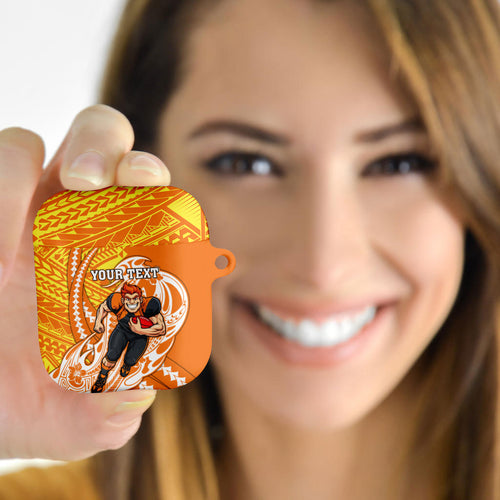 Personalized Greater Western Sydney Giants AirPods Case Polynesian Tribal Giant Mascot With Hibiscus Floral Art