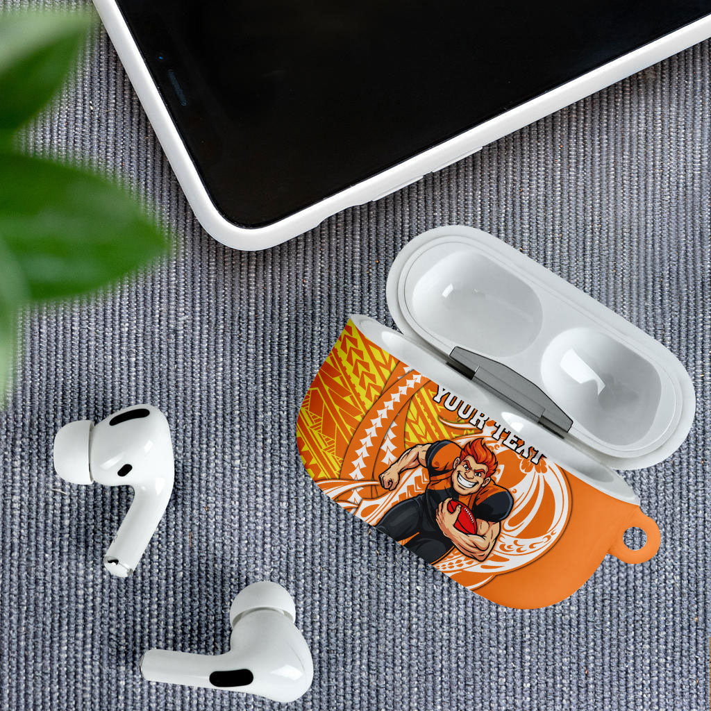 Personalized Greater Western Sydney Giants AirPods Case Polynesian Tribal Giant Mascot With Hibiscus Floral Art