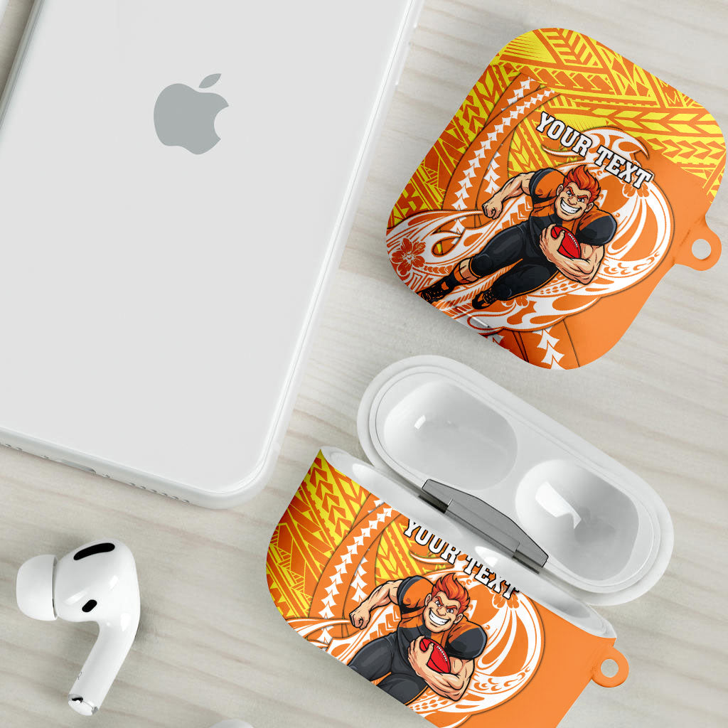 Personalized Greater Western Sydney Giants AirPods Case Polynesian Tribal Giant Mascot With Hibiscus Floral Art