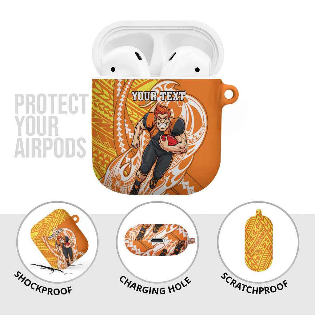 Personalized Greater Western Sydney Giants AirPods Case Polynesian Tribal Giant Mascot With Hibiscus Floral Art