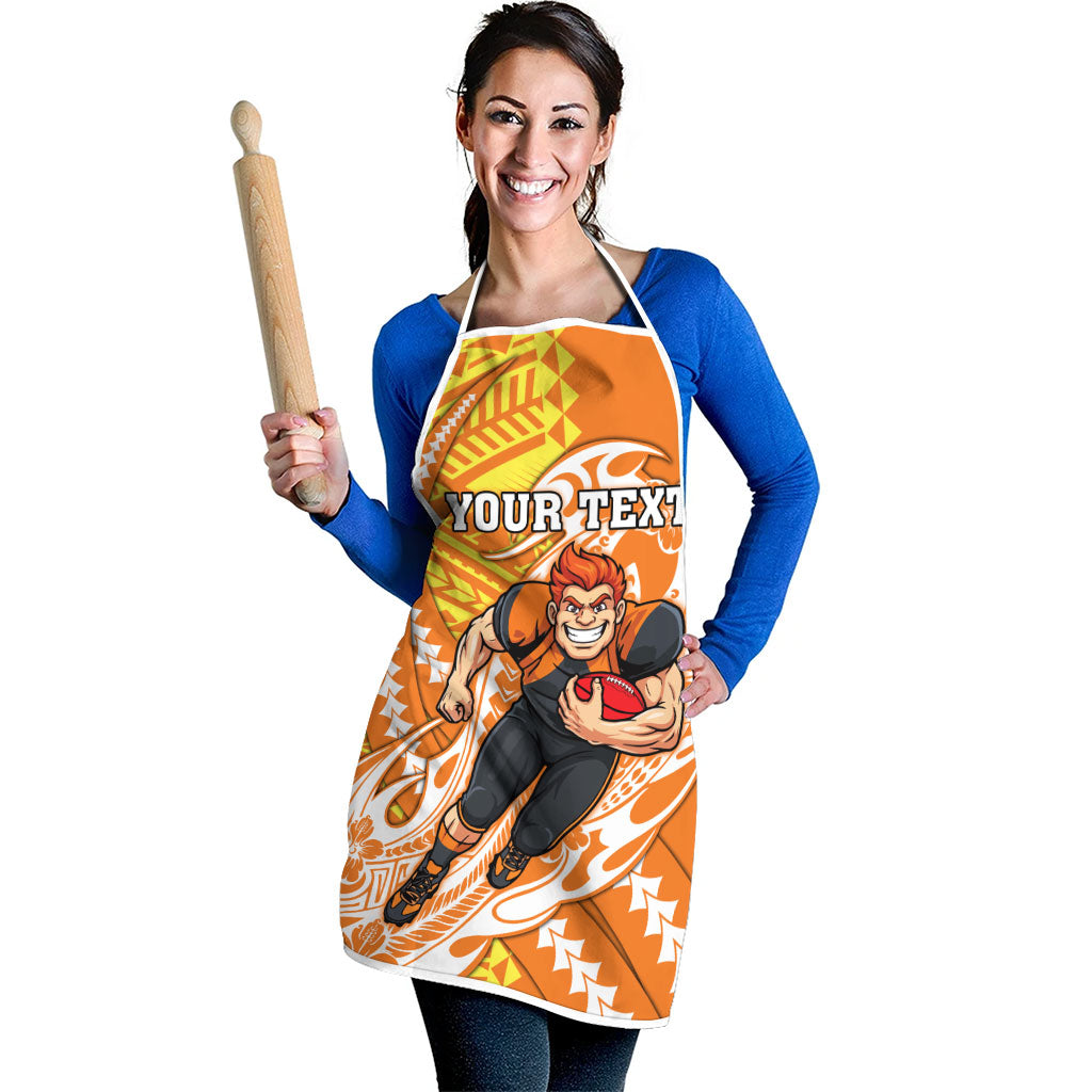 Personalized Greater Western Sydney Giants Apron Polynesian Tribal Giant Mascot With Hibiscus Floral Art