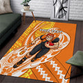 Personalized Greater Western Sydney Giants Area Rug Polynesian Tribal Giant Mascot With Hibiscus Floral Art
