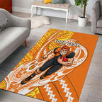 Personalized Greater Western Sydney Giants Area Rug Polynesian Tribal Giant Mascot With Hibiscus Floral Art