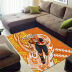 Personalized Greater Western Sydney Giants Area Rug Polynesian Tribal Giant Mascot With Hibiscus Floral Art