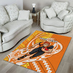 Personalized Greater Western Sydney Giants Area Rug Polynesian Tribal Giant Mascot With Hibiscus Floral Art
