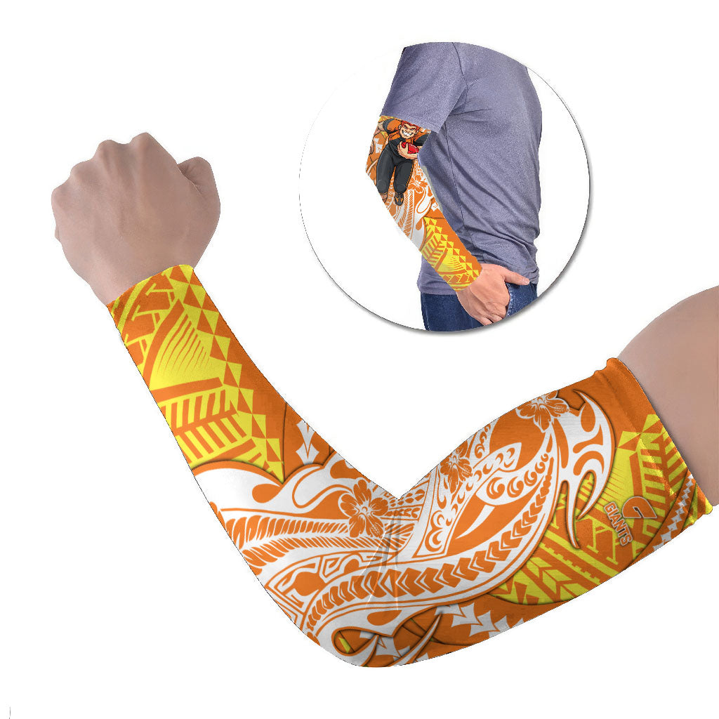 Personalized Greater Western Sydney Giants Arm Sleeves Polynesian Tribal Giant Mascot With Hibiscus Floral Art
