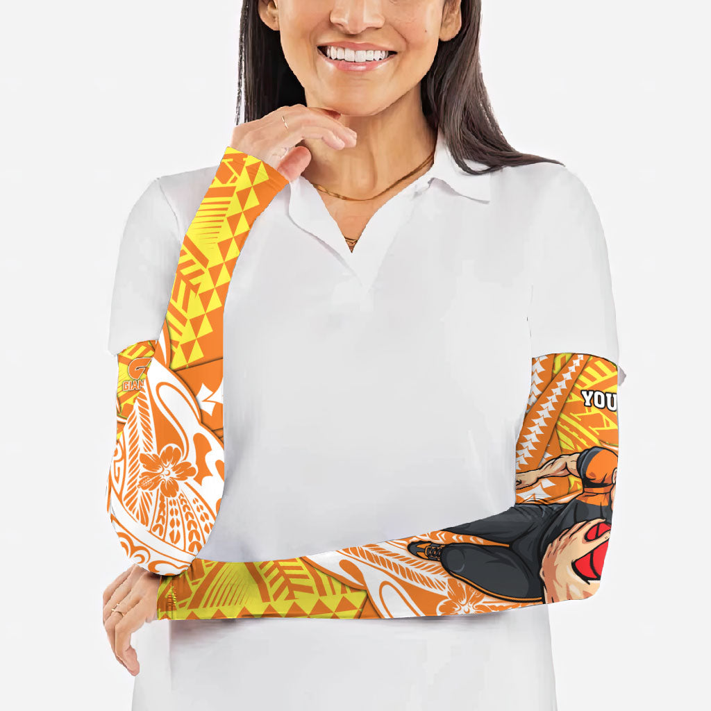 Personalized Greater Western Sydney Giants Arm Sleeves Polynesian Tribal Giant Mascot With Hibiscus Floral Art